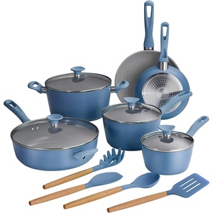image:imageTramontina Solara 14Piece Ceramic Non Stick Cookware Set with Lids HeavyGauge Aluminum Pots and Pans Kitchen Set with Nonstick Coating Dishwasher and Oven Safe TealBlue