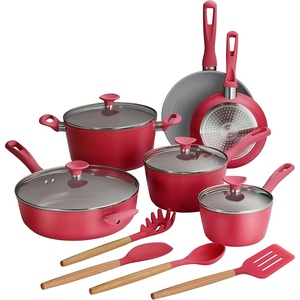 image:imageTramontina Solara 14Piece Ceramic Non Stick Cookware Set with Lids HeavyGauge Aluminum Pots and Pans Kitchen Set with Nonstick Coating Dishwasher and Oven Safe TealRed