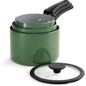 image:imageTramontina Aluminum Non Stick 11Piece Nesting Pots and Pans Set with Lids  Naval Kitchen Nonstick Cookware Set Dishwasher and Oven SafeGreen Ceramic