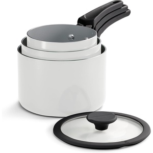 image:imageTramontina Aluminum Non Stick 11Piece Nesting Pots and Pans Set with Lids  Naval Kitchen Nonstick Cookware Set Dishwasher and Oven SafeWhite Ceramic