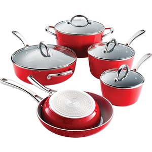 image:imageTramontina 10Pc Ceramic Non Stick Pots and Pans Set with LidsRed